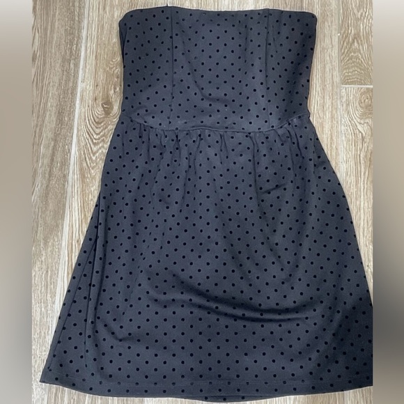 Gap Black Small Velvet Polka Dot Strapless Party Dress - Picture 3 of 10